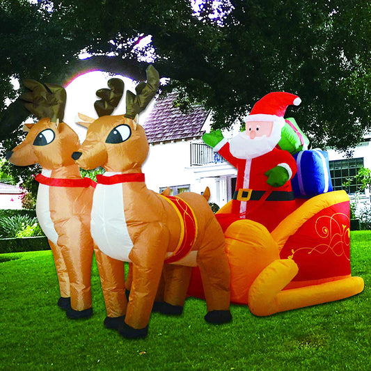 Ring Deer with Santa sled Inflatable Decoration