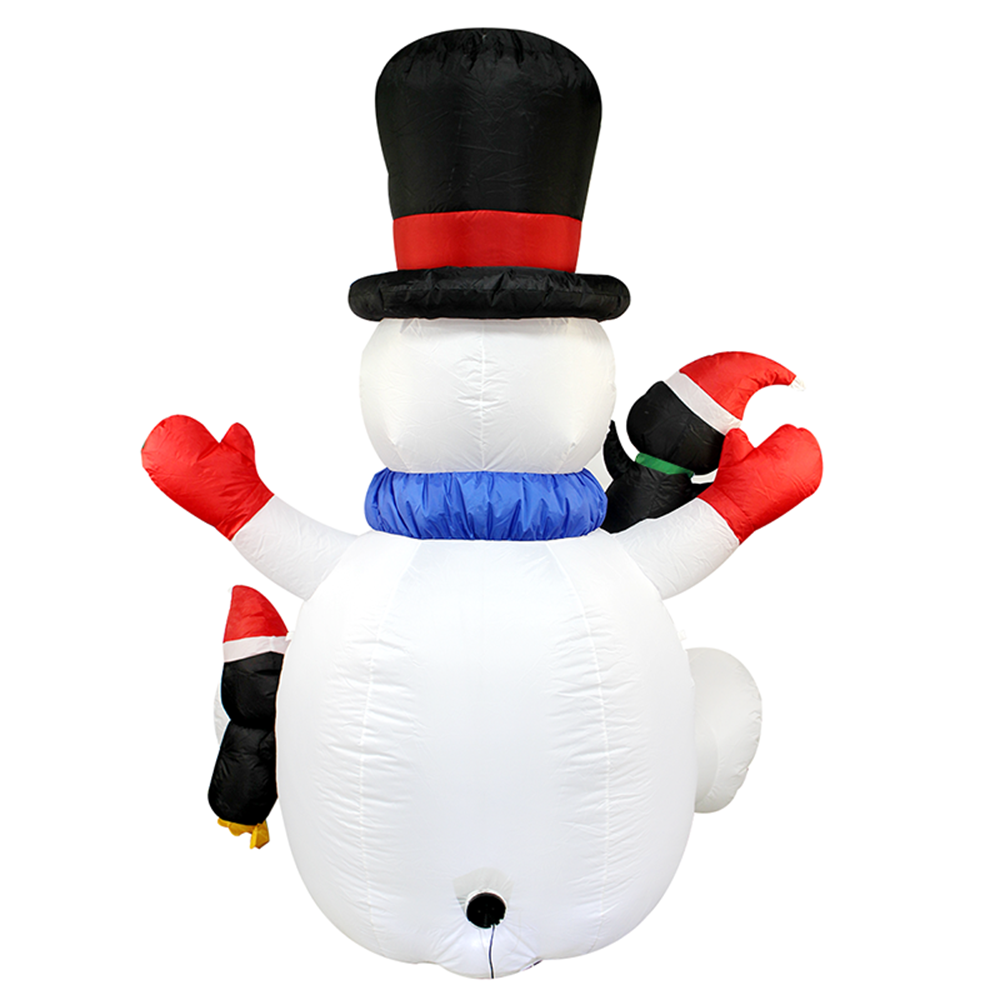 Happy Sitting Snowman with Penguin Inflatable Decoration