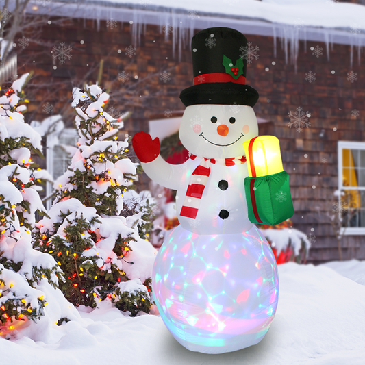 Inflatable snowman with present