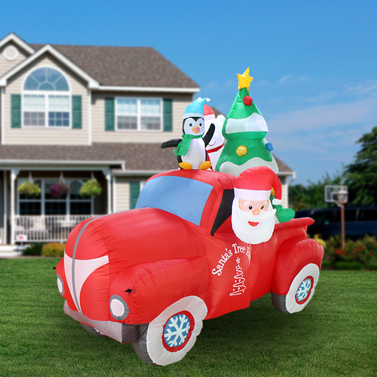 Inflatable Santa with Car and Christmas Tree